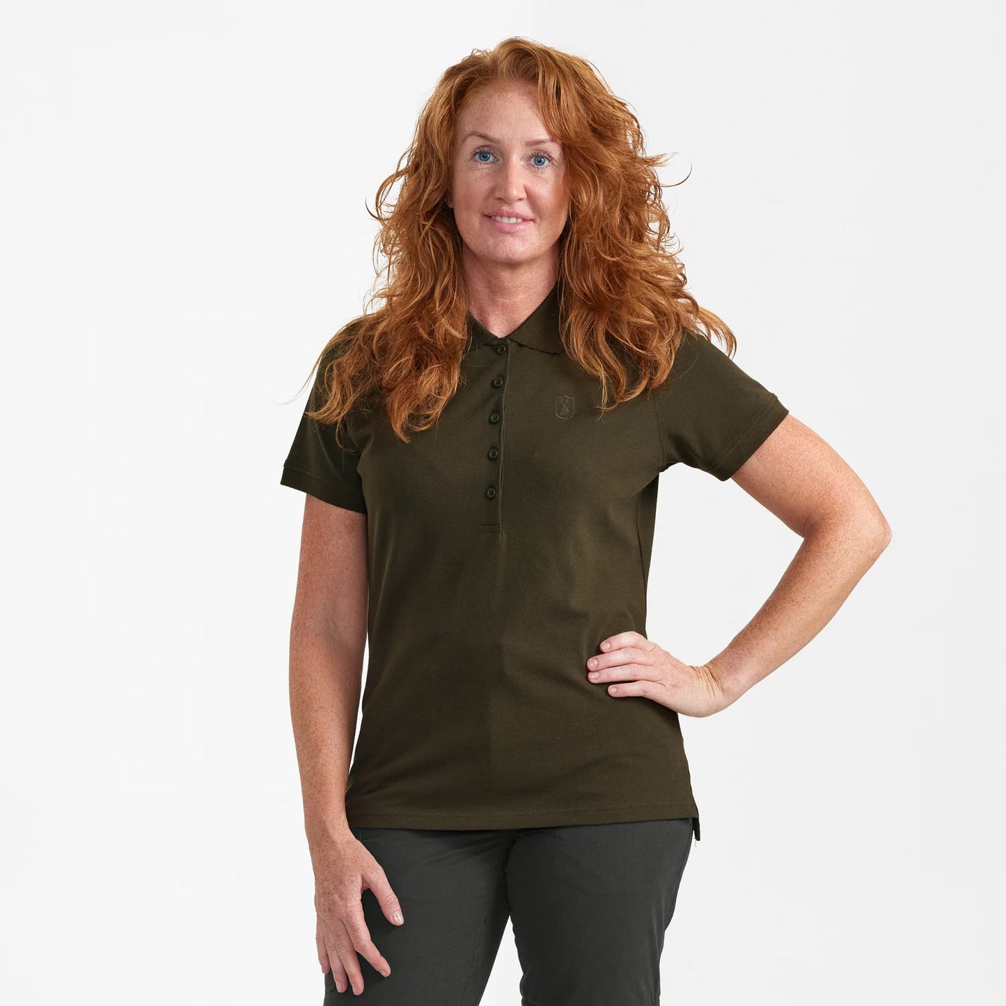 Lady Harriet Pikétröja - Deep Green - modell framifrån