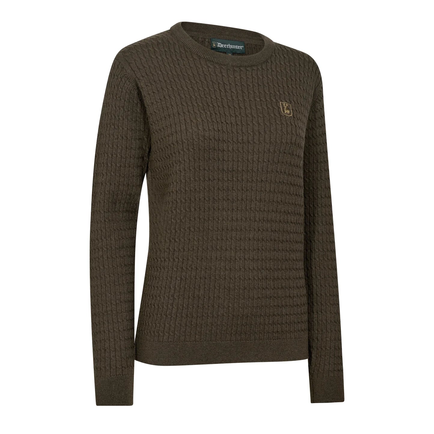 Lady Harrington Kabelstickad Tröja - Brown Melange - framifrån