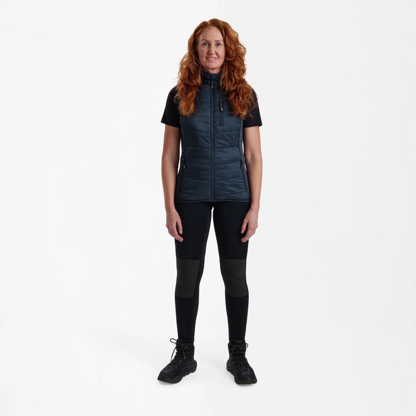 Lady Heat vadderad väst - Dark Blue - modell framifrån
