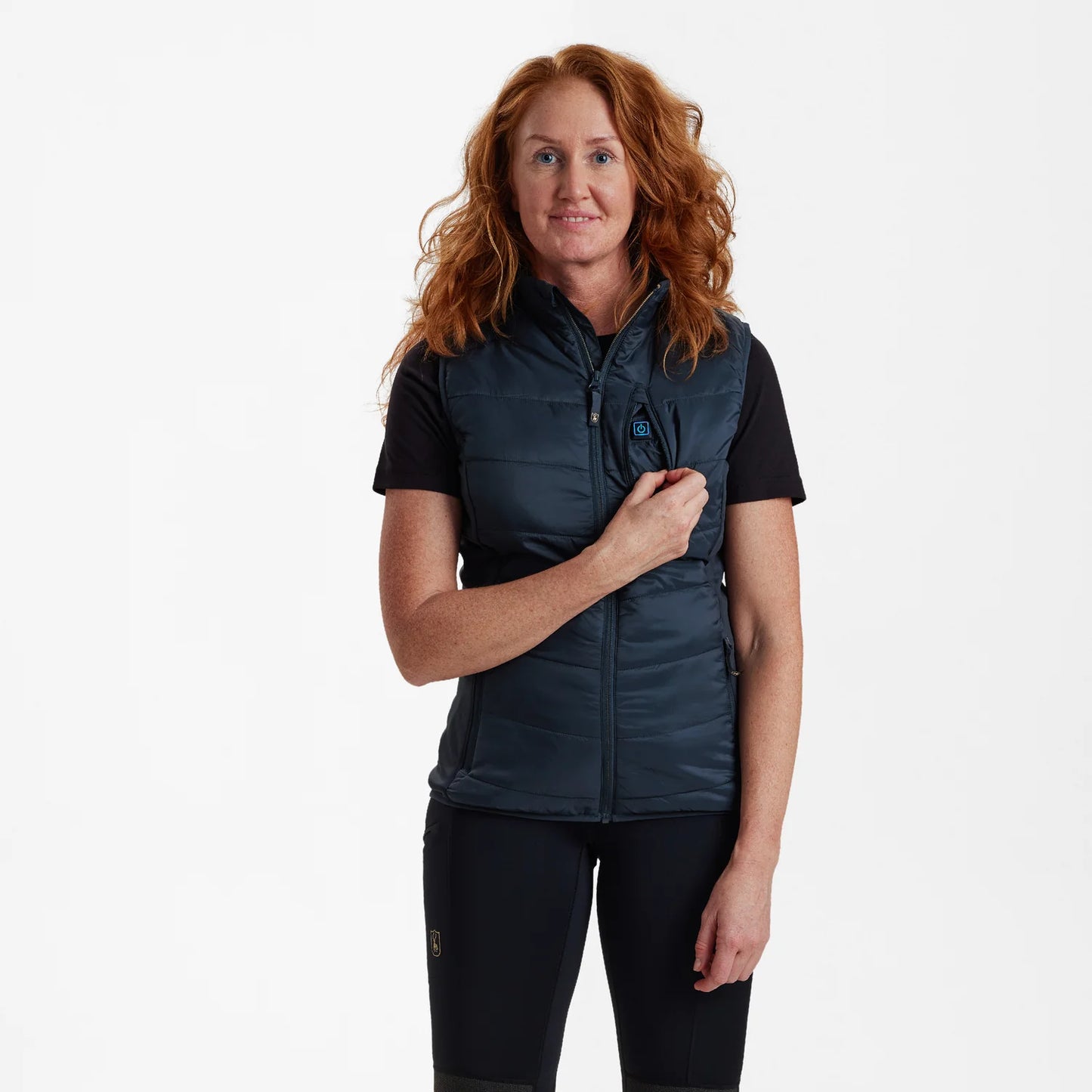 Lady Heat vadderad väst - Dark Blue - modell framifrån