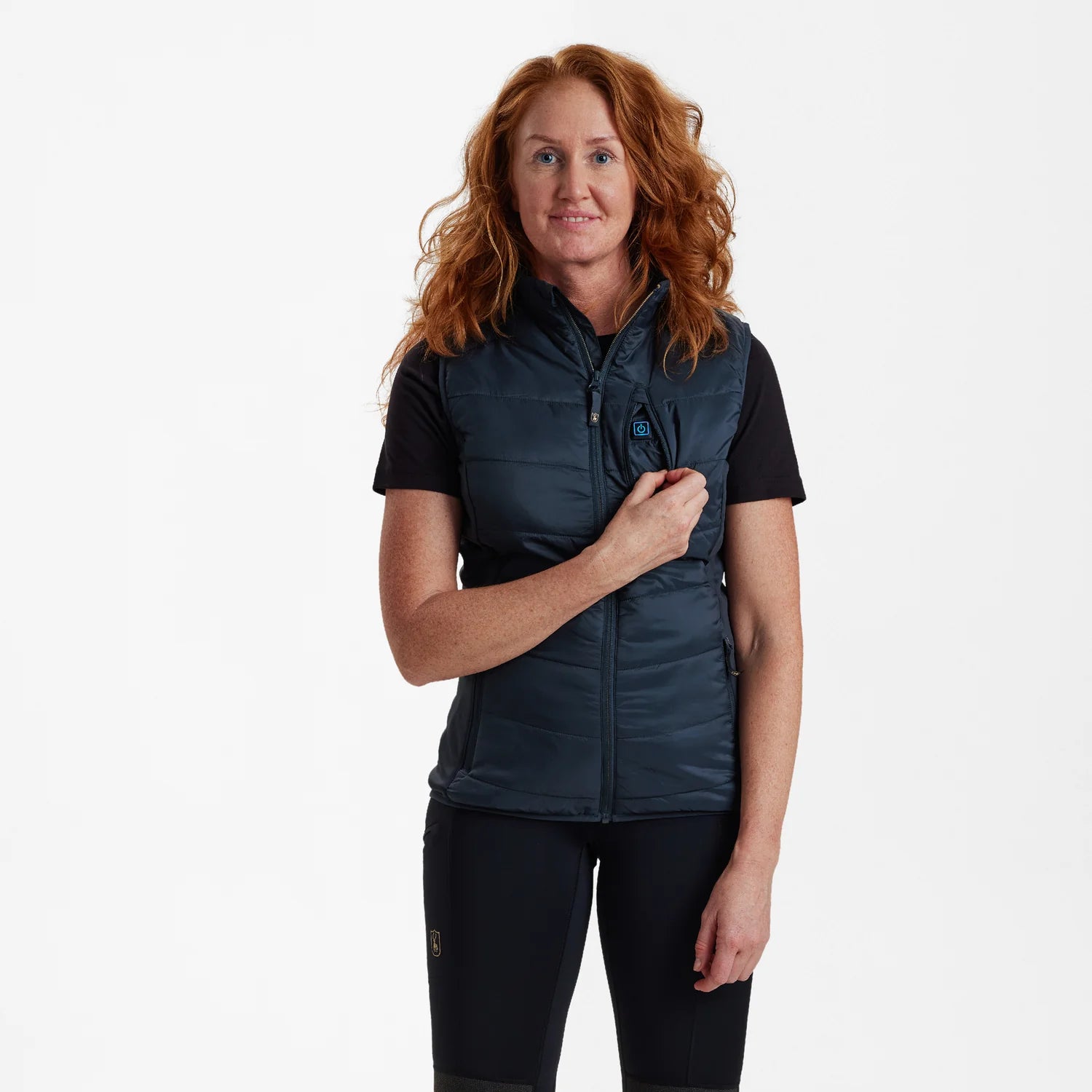 Lady Heat vadderad väst - Dark Blue - modell framifrån