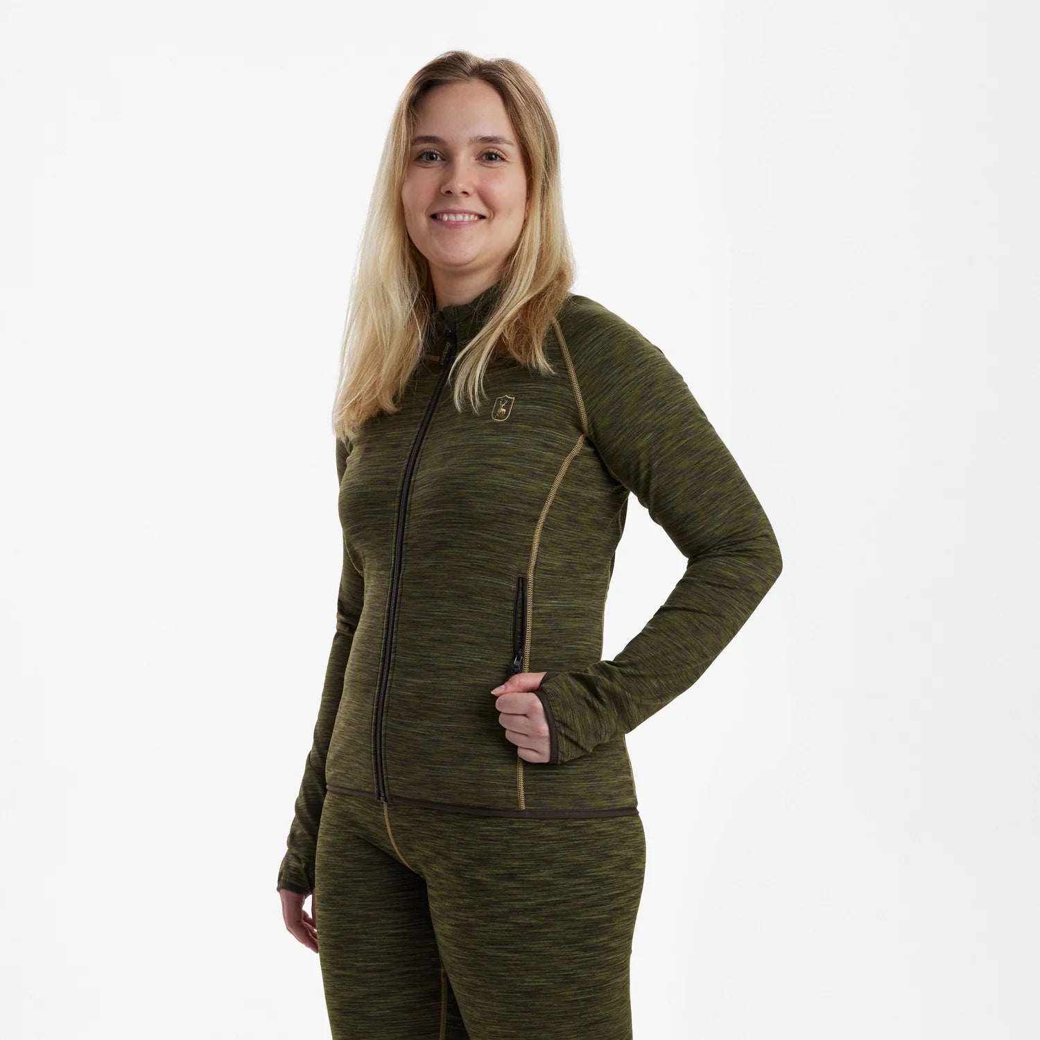 Lady Insulated Fleece - Green Melange - modell framifrån