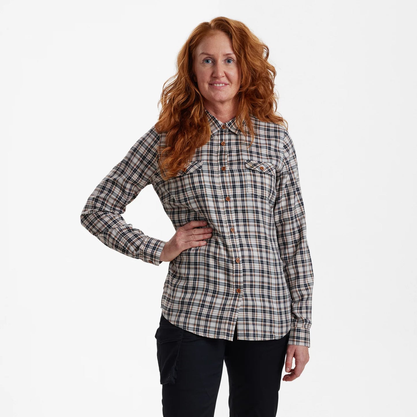 Lady Julia Skjorta - Blue Check - modell framifrån