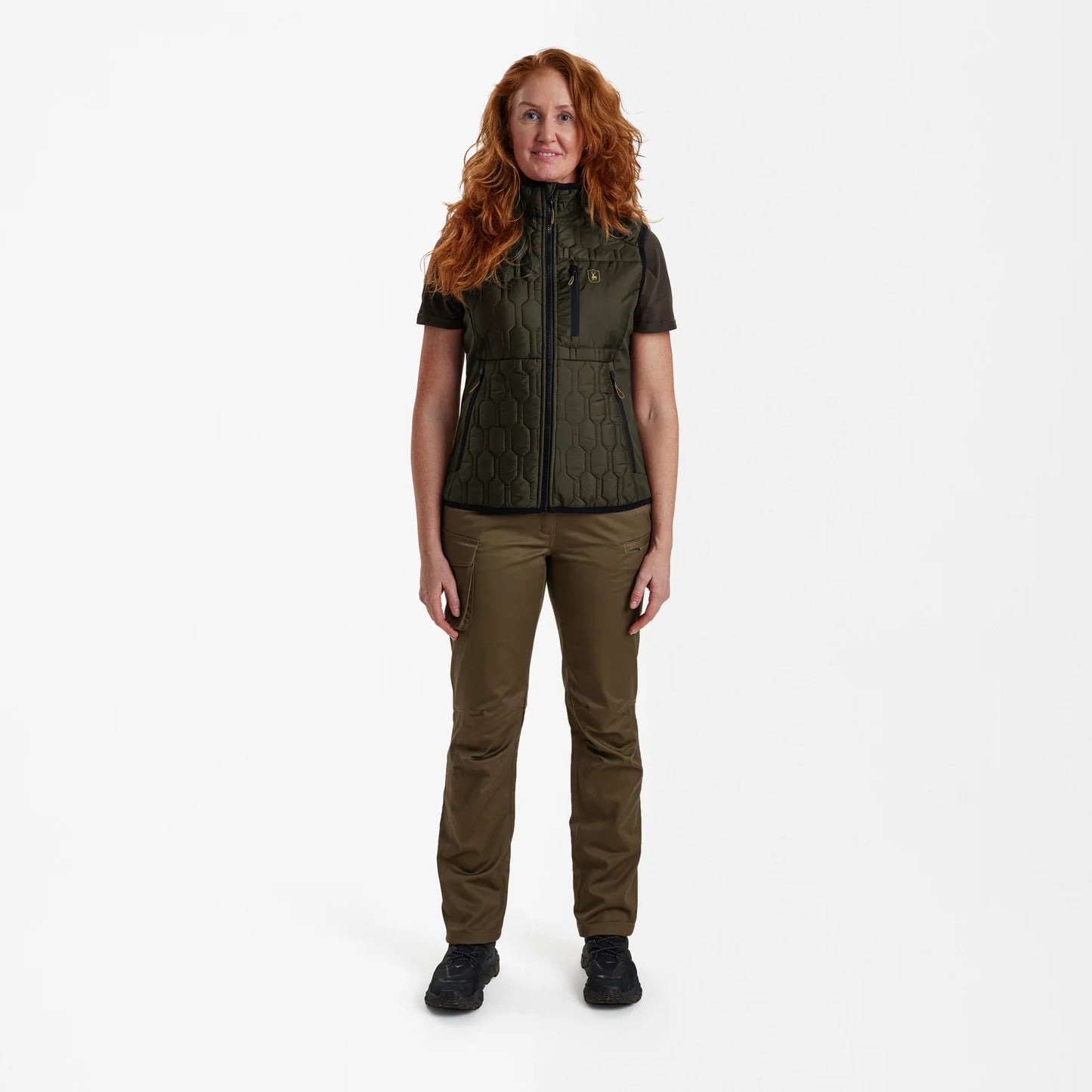 Lady Mossdale quiltad väst - Forest Green - modell framifrån