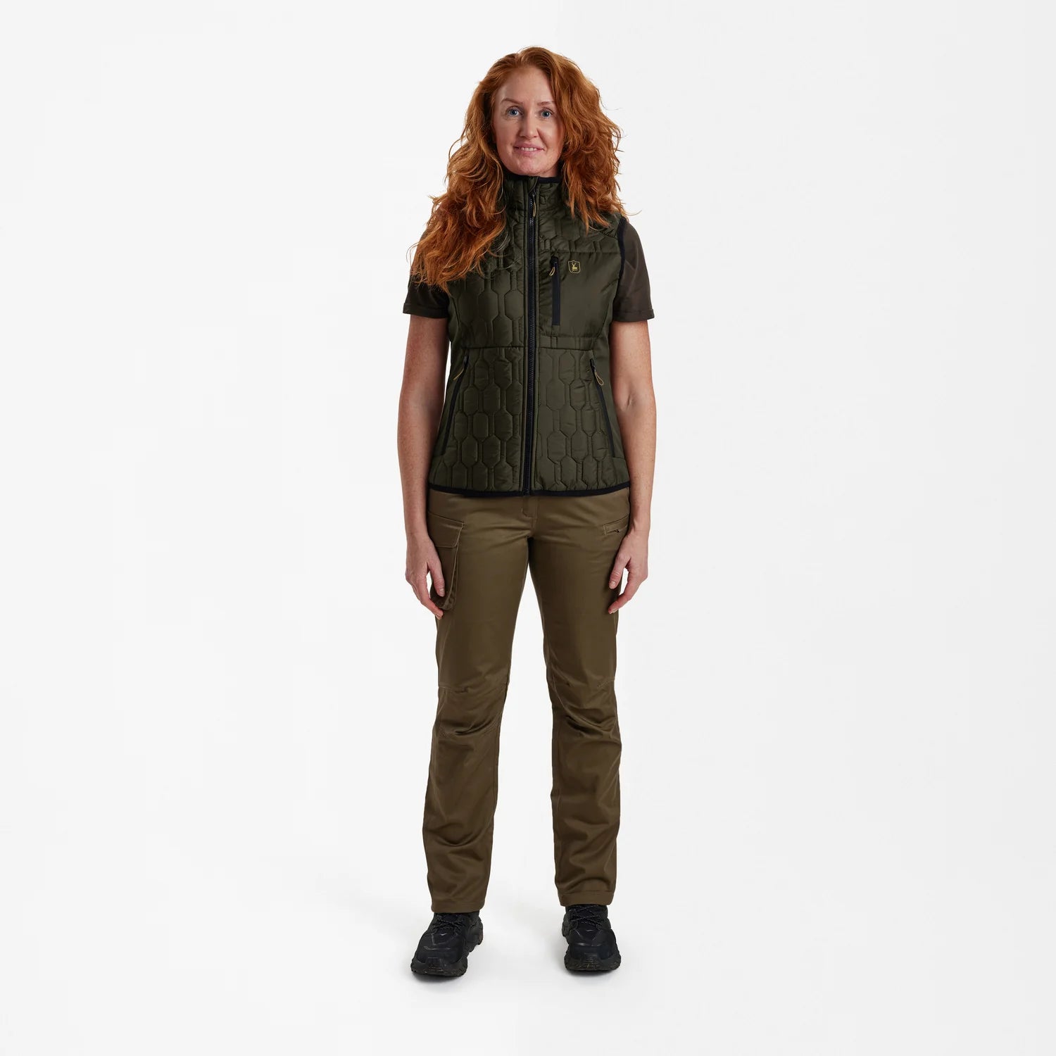 Lady Mossdale quiltad väst - Forest Green - modell framifrån