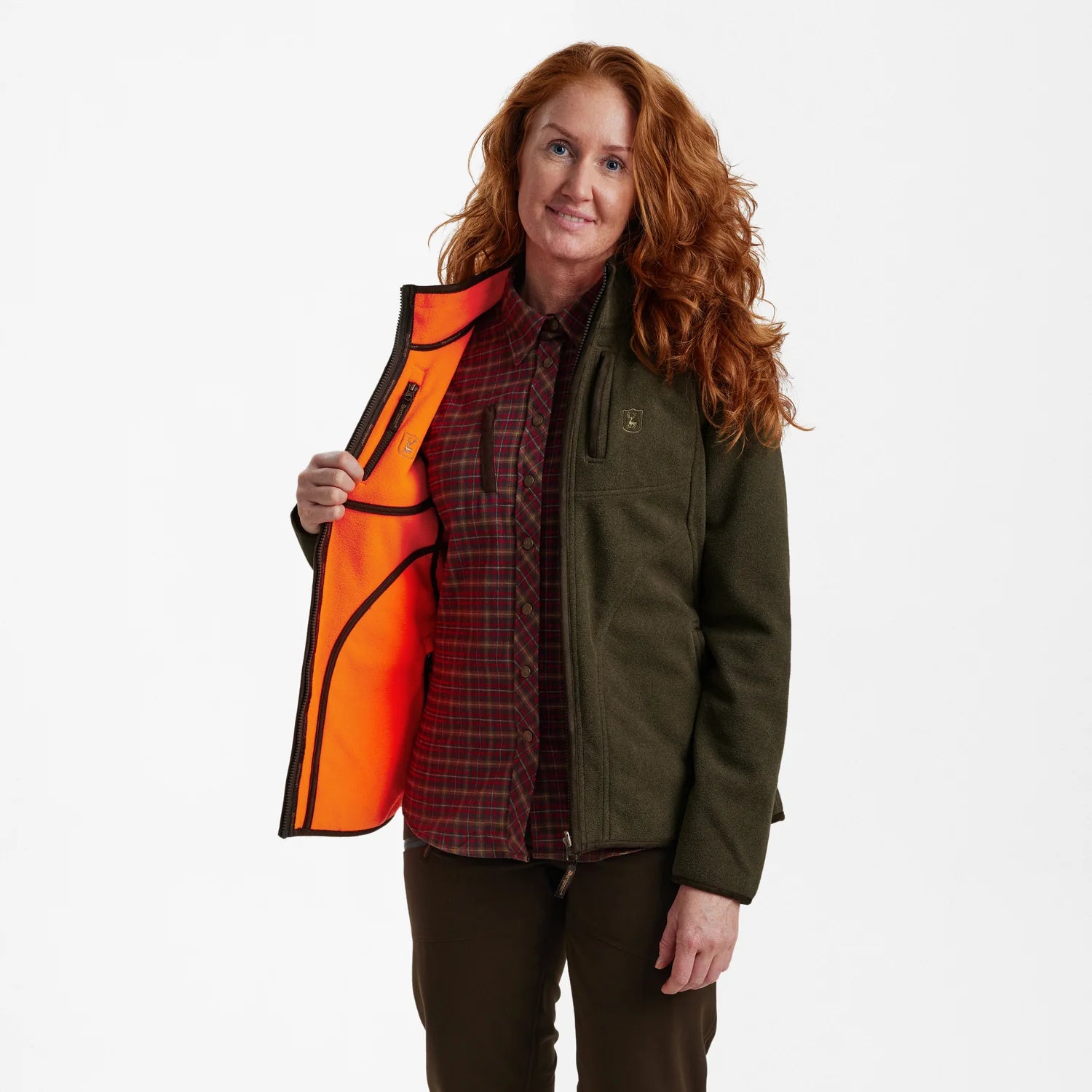 Lady Pam Bonded Fleecejacka - vändbar - Orange - modell framifrån