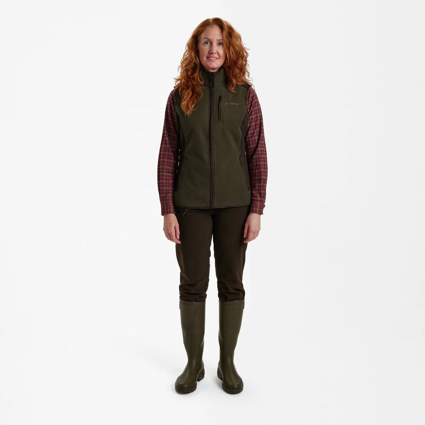 Lady Pam Bonded Fleeceväst - Graphite Green Melange - modell framifrån