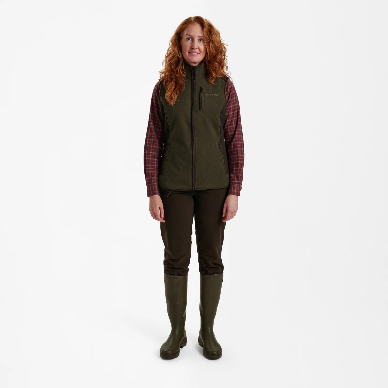 Lady Pam Bonded Fleeceväst - Graphite Green Melange - modell framifrån