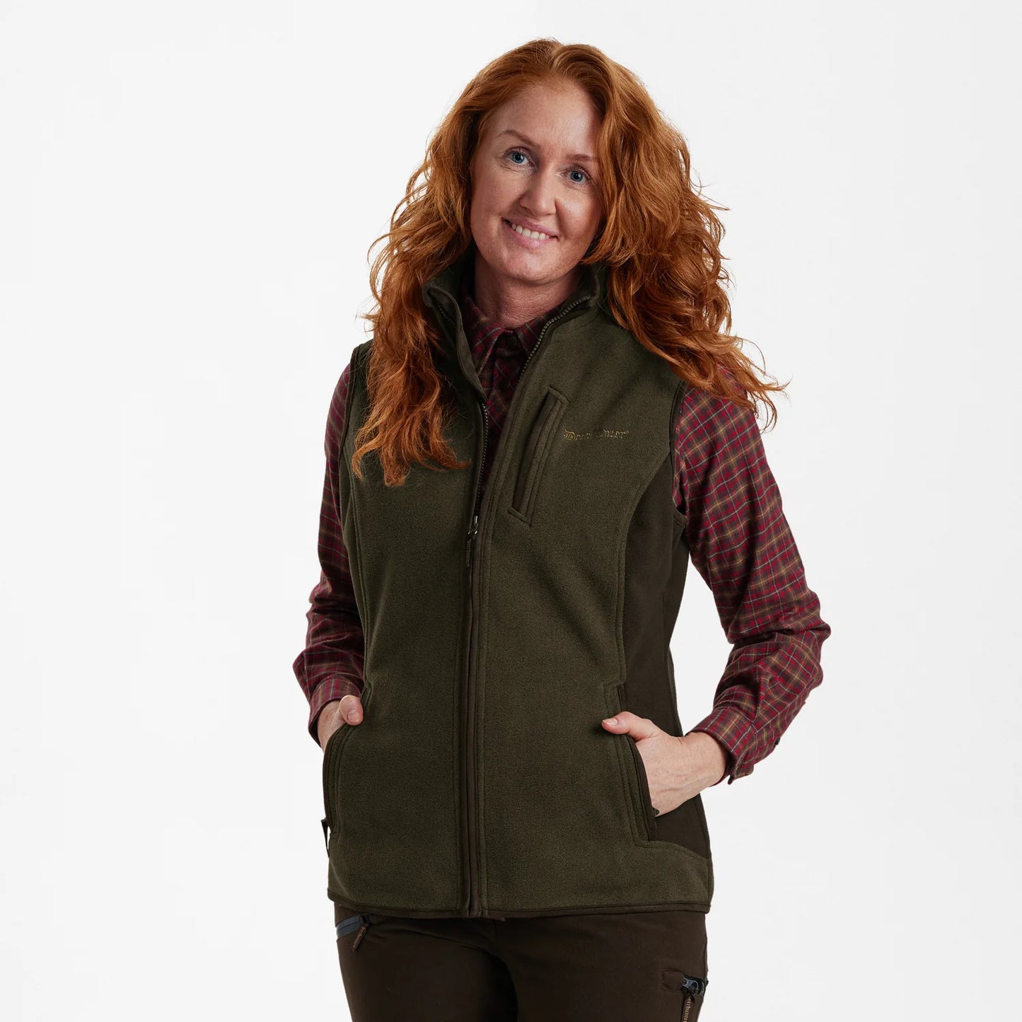 Lady Pam Bonded Fleeceväst - Graphite Green Melange - modell framifrån