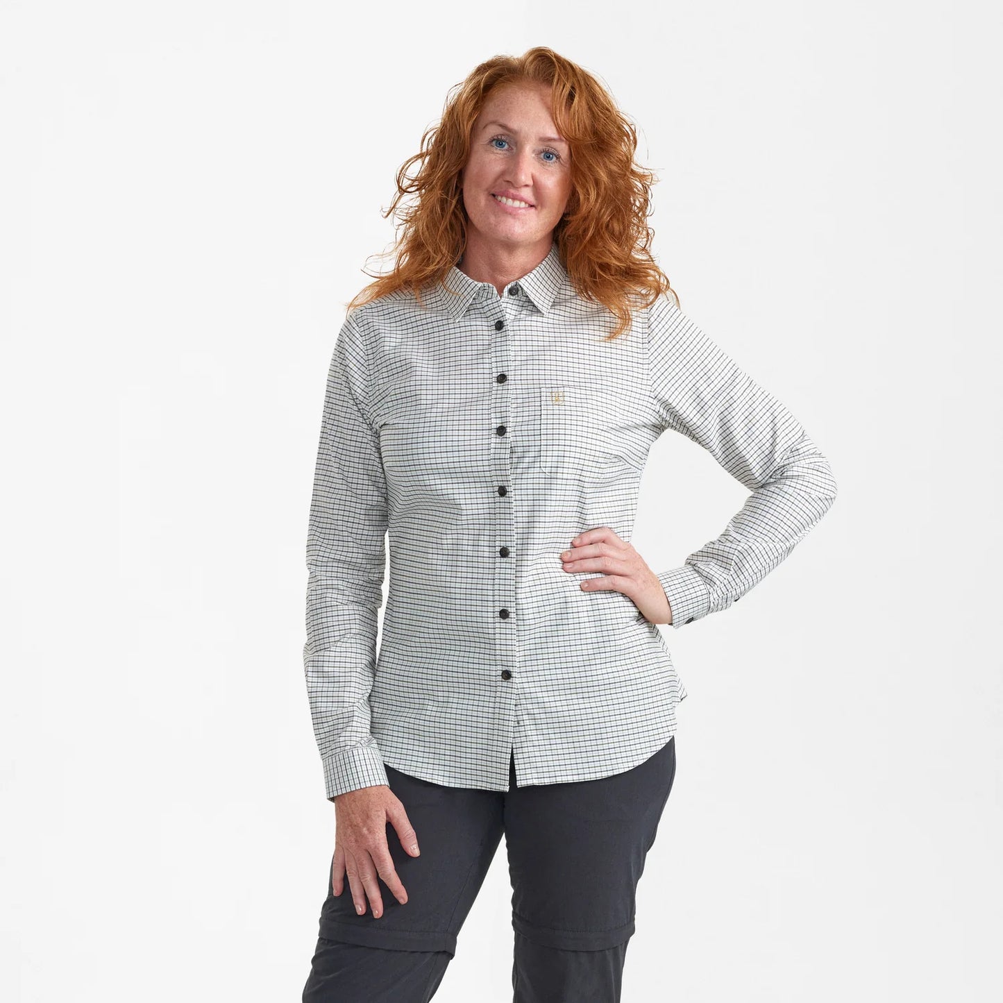 Lady Sara Skjorta - Green Check - modell framifrån