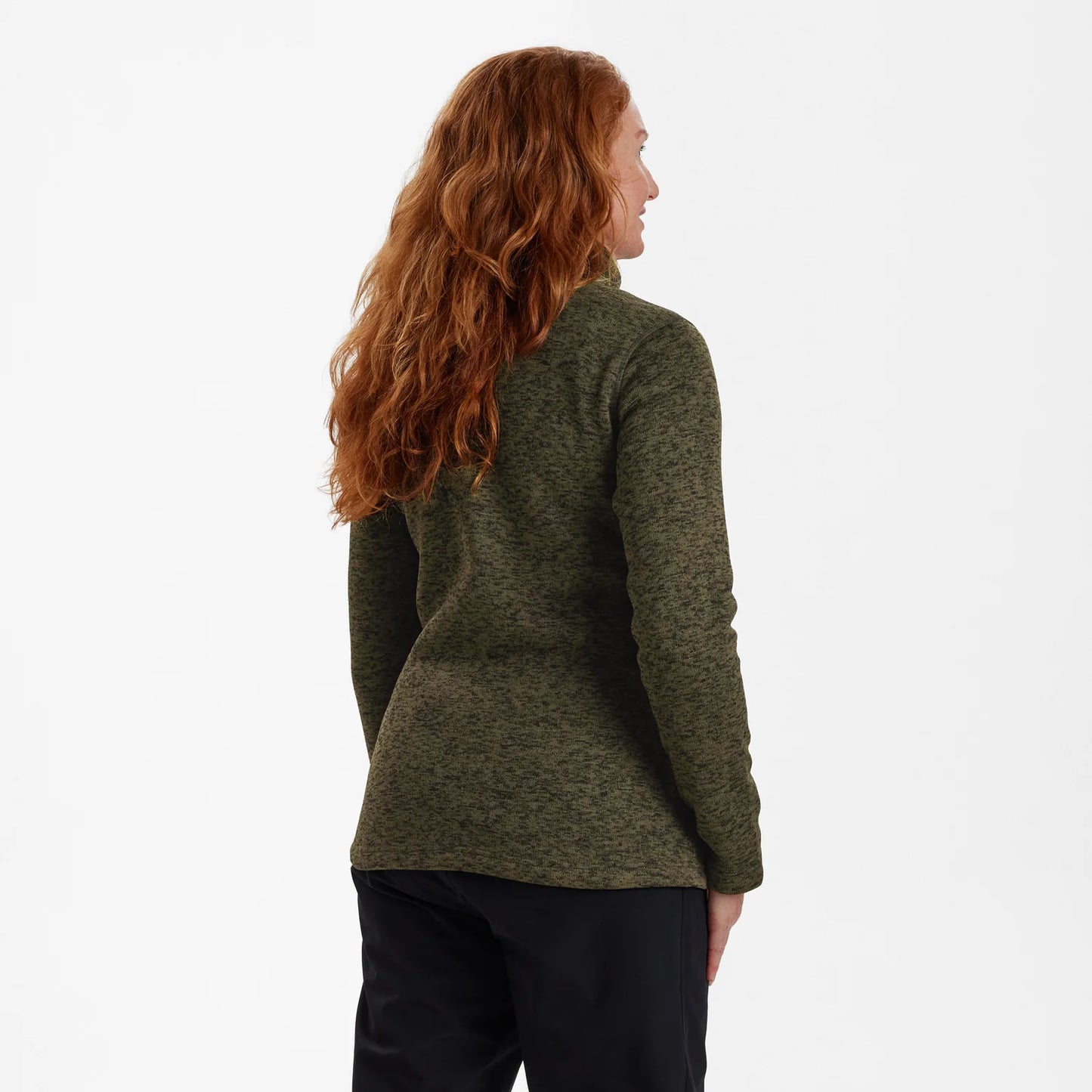 Lady Sarek Stickad Jacka - Olive Night melange - modell bakifrån