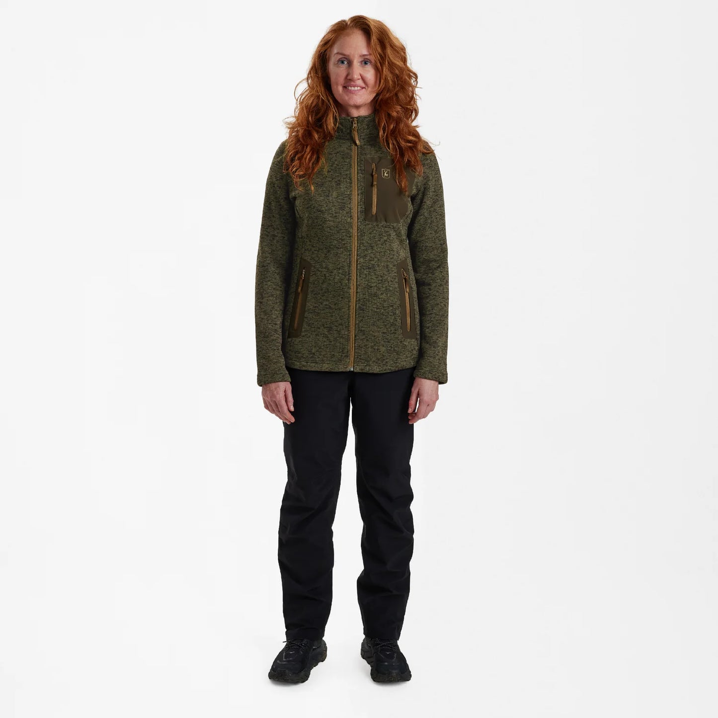 Lady Sarek Stickad Jacka - Olive Night melange - modell framifrån