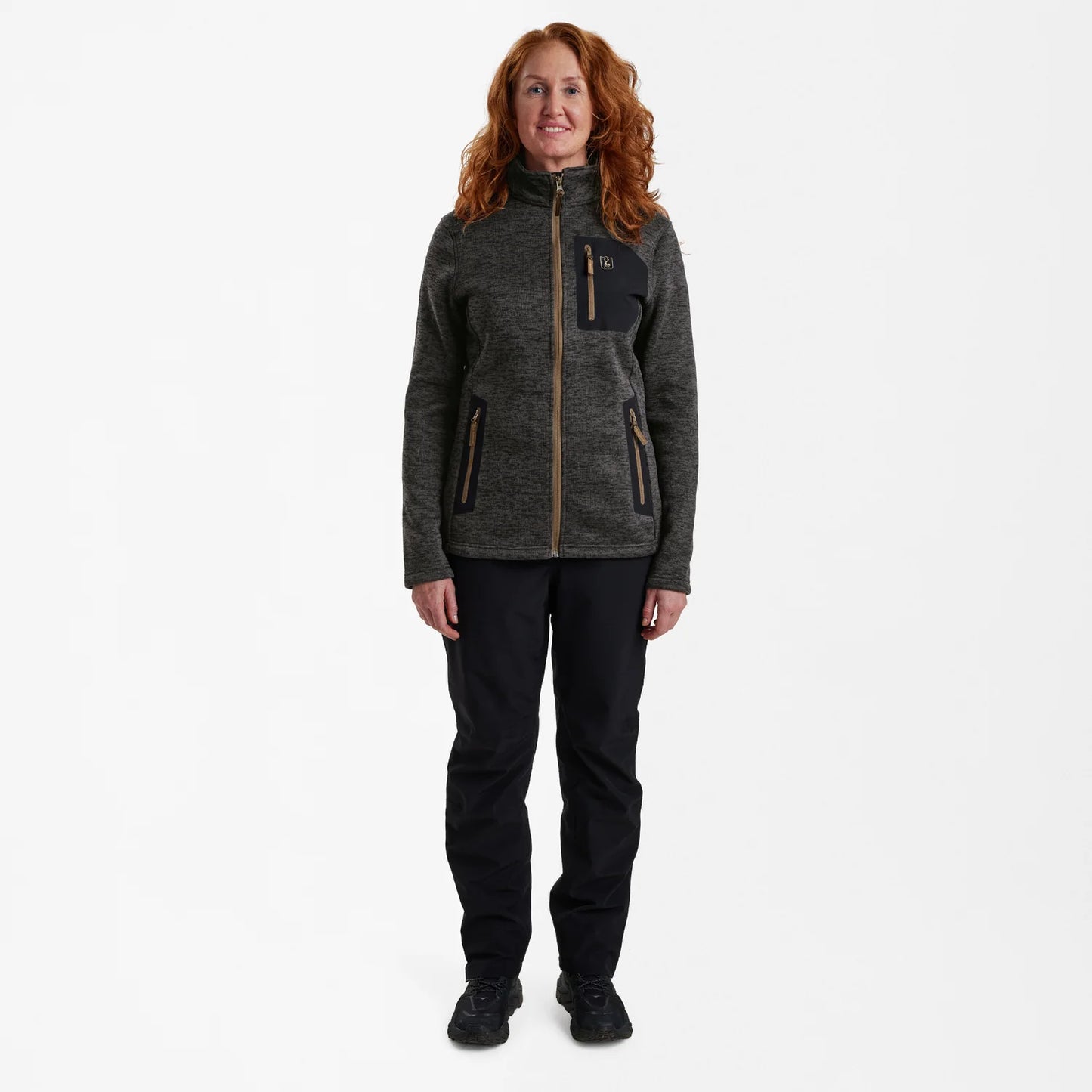 Lady Sarek Stickad Jacka - Dark Grey melange - modell framifrån