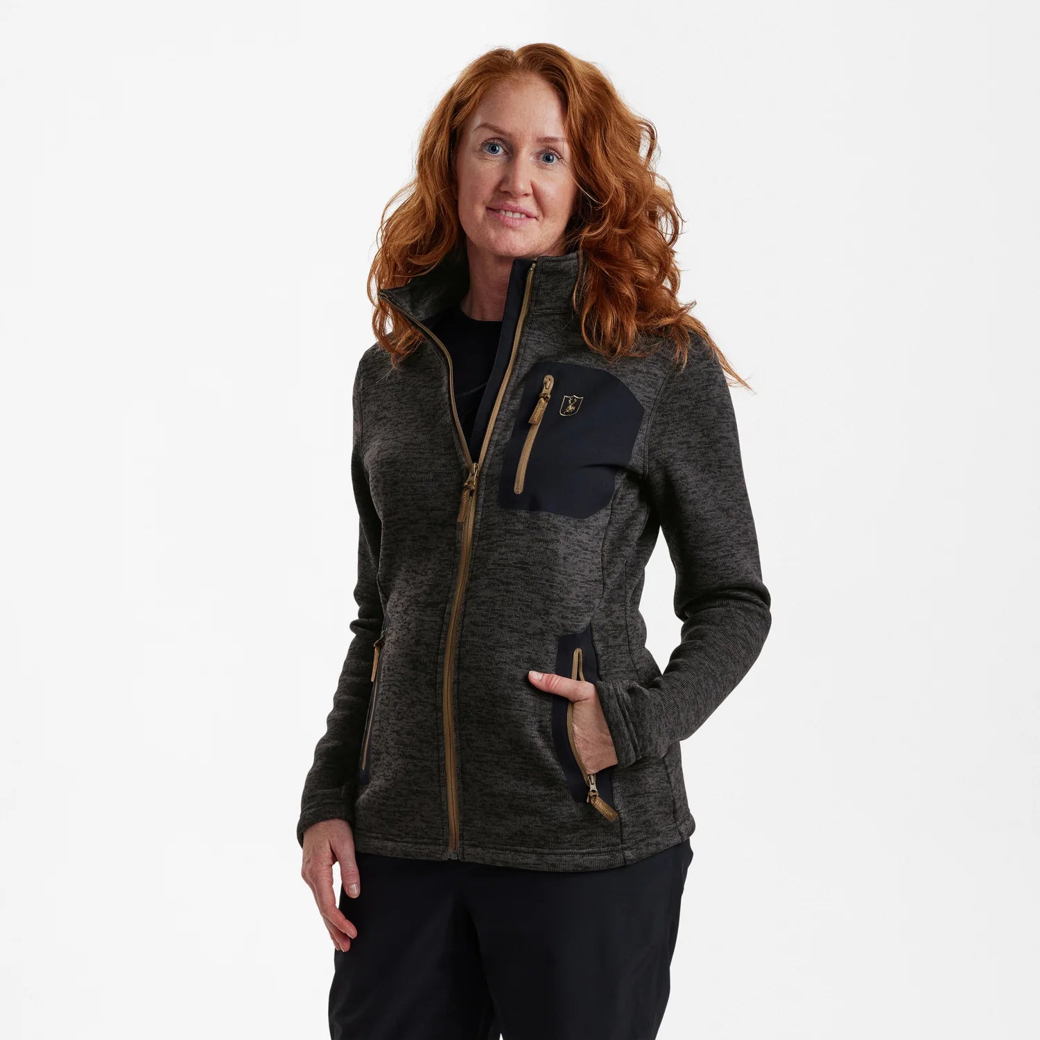Lady Sarek Stickad Jacka - Dark Grey melange - modell framifrån