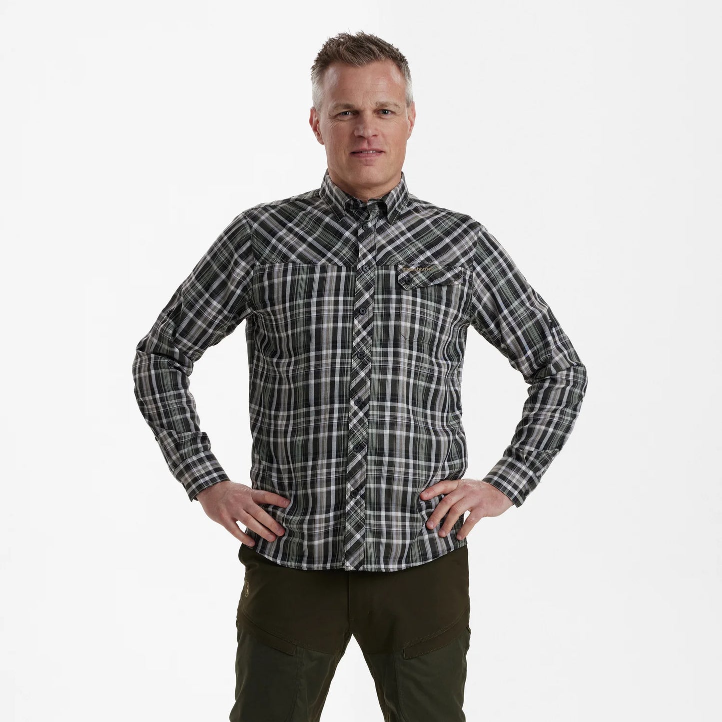Mateo Skjorta - Green Check - modell framifrån