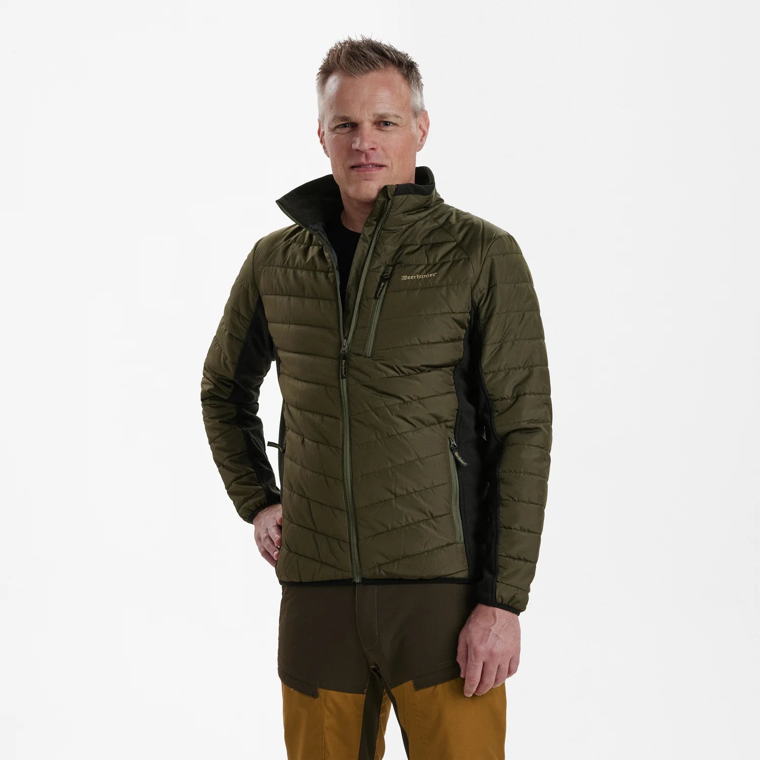 Moor Vadderad Jacka med softshell - Adventure Green - modell framifrån