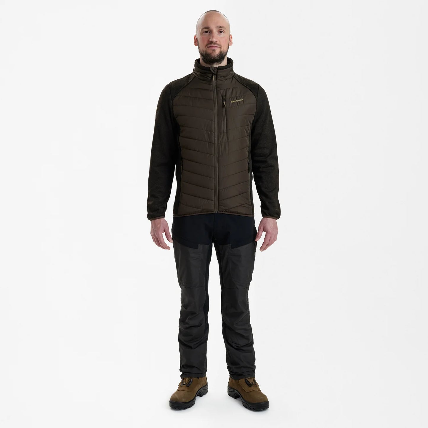 Moor Vadderad Jacka med stickning - Brown Leaf - modell framifrån