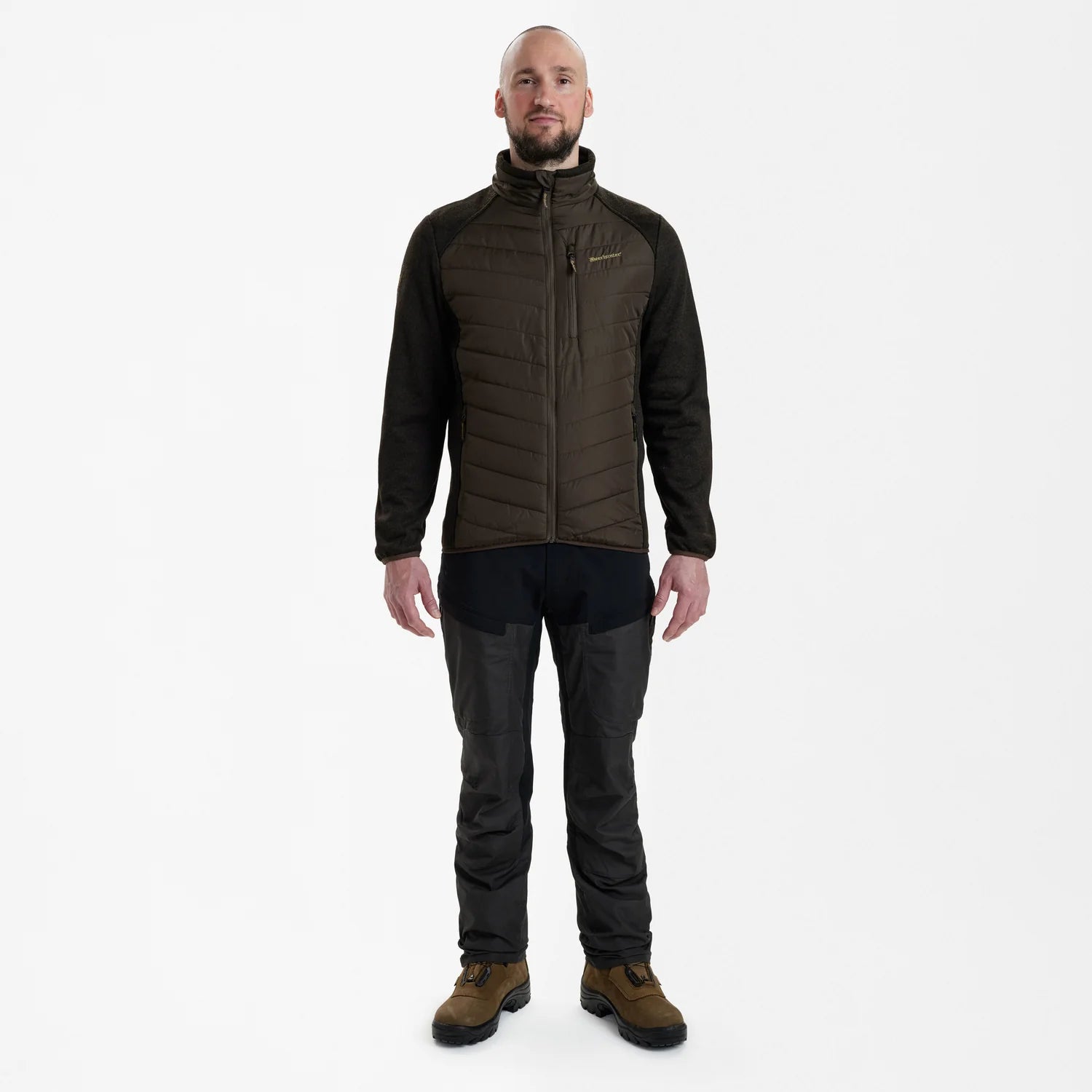 Moor Vadderad Jacka med stickning - Brown Leaf - modell framifrån