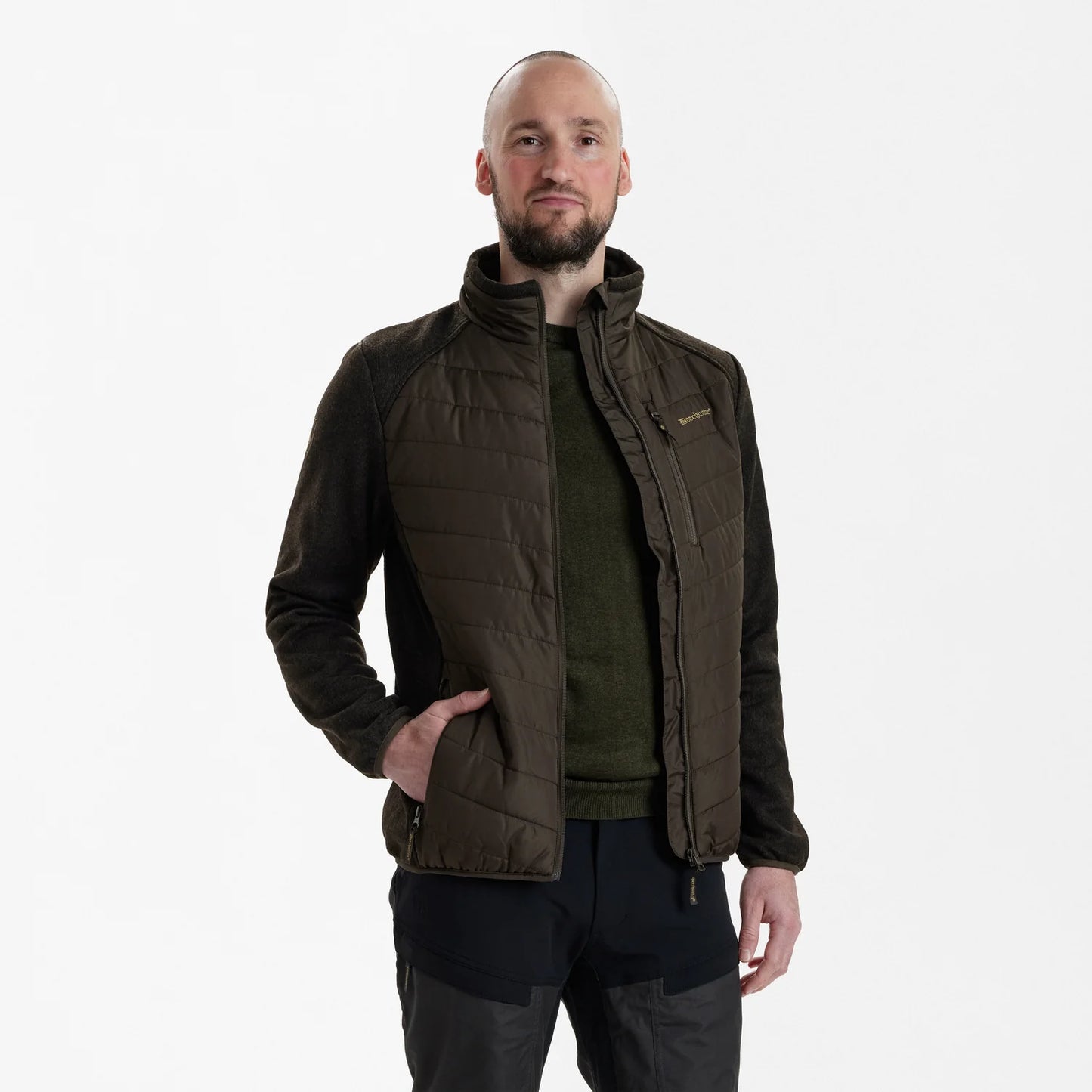 Moor Vadderad Jacka med stickning - Brown Leaf - modell framifrån