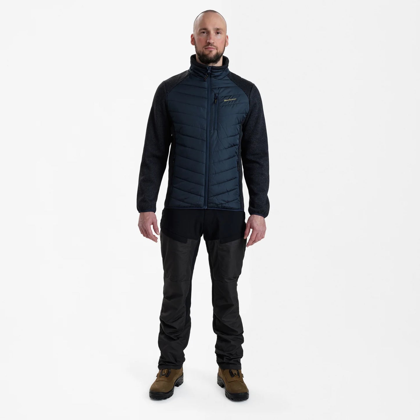 Moor Vadderad Jacka med stickning - Dark Blue - modell framifrån