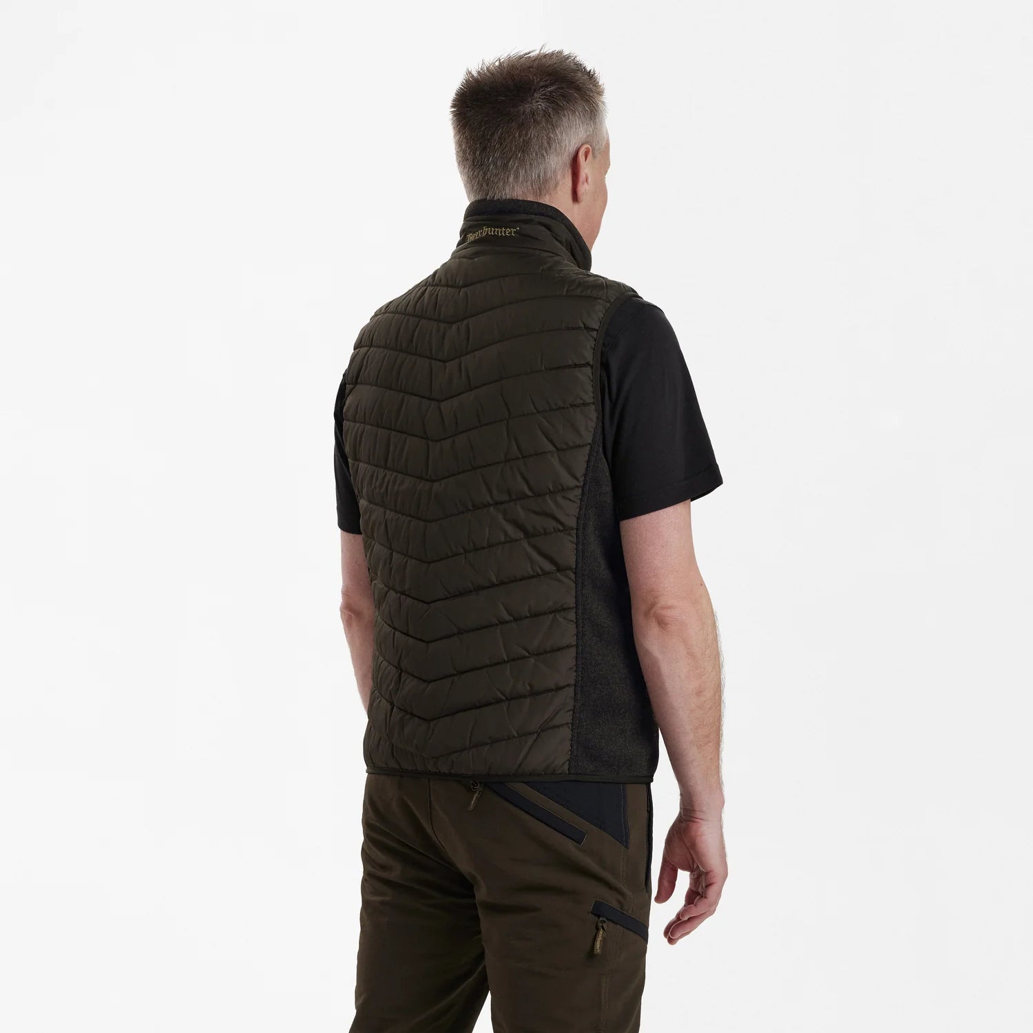 Moor Vadderad Väst med stickning - Brown Leaf - modell bakifrån