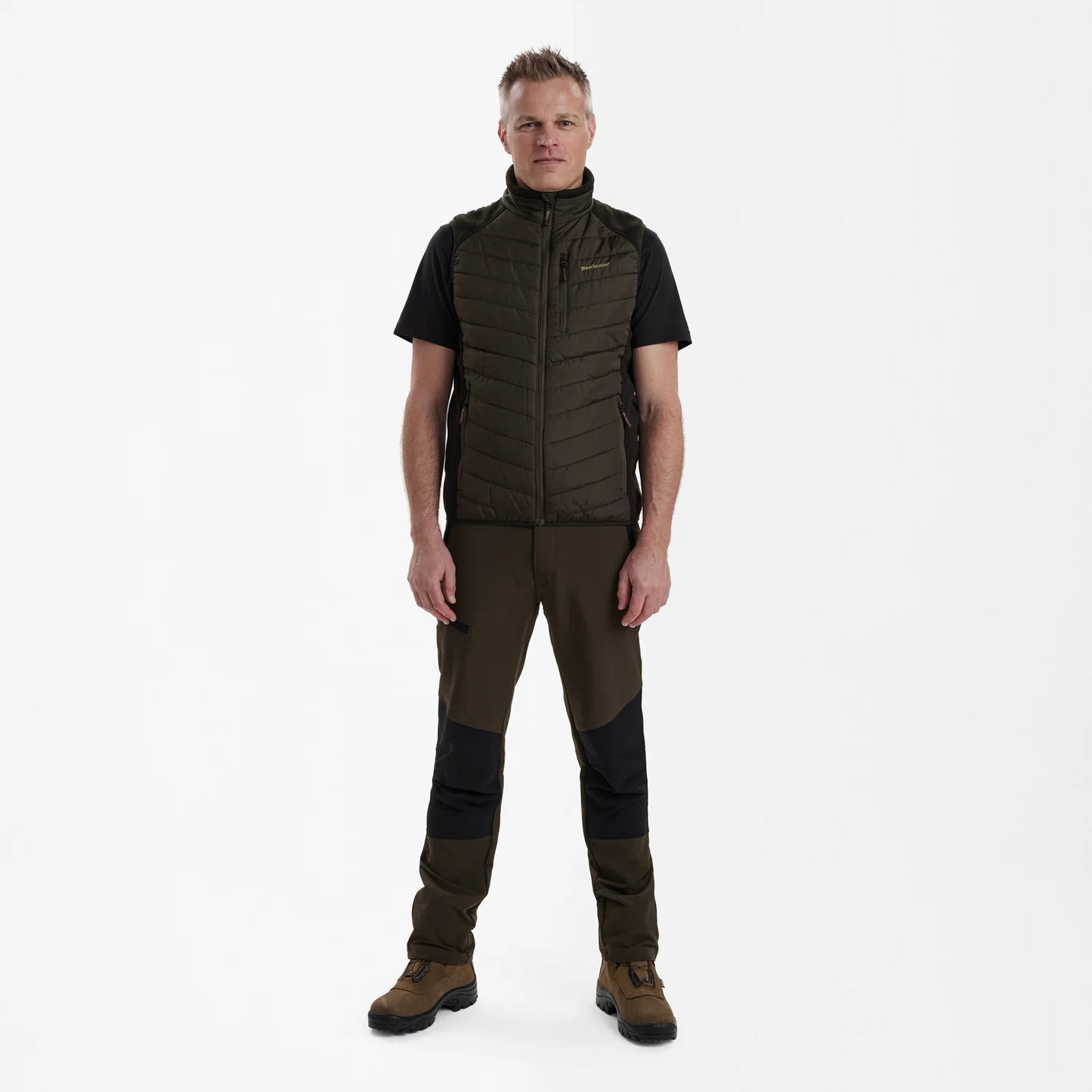 Moor Vadderad Väst med stickning - Brown Leaf - modell framifrån