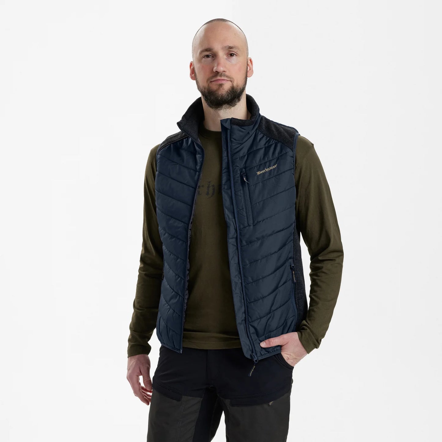 Moor Vadderad Väst med stickning - Dark Blue - modell framifrån