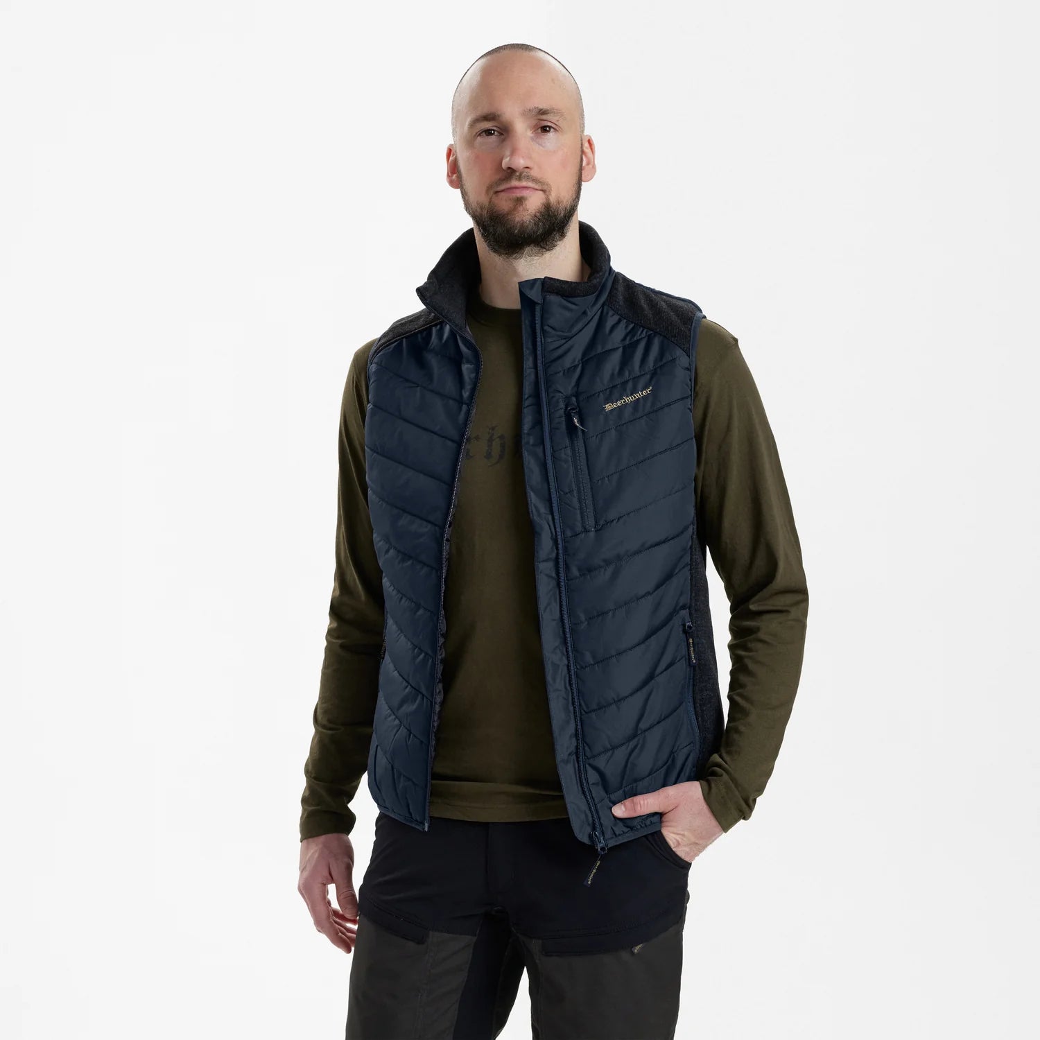 Moor Vadderad Väst med stickning - Dark Blue - modell framifrån