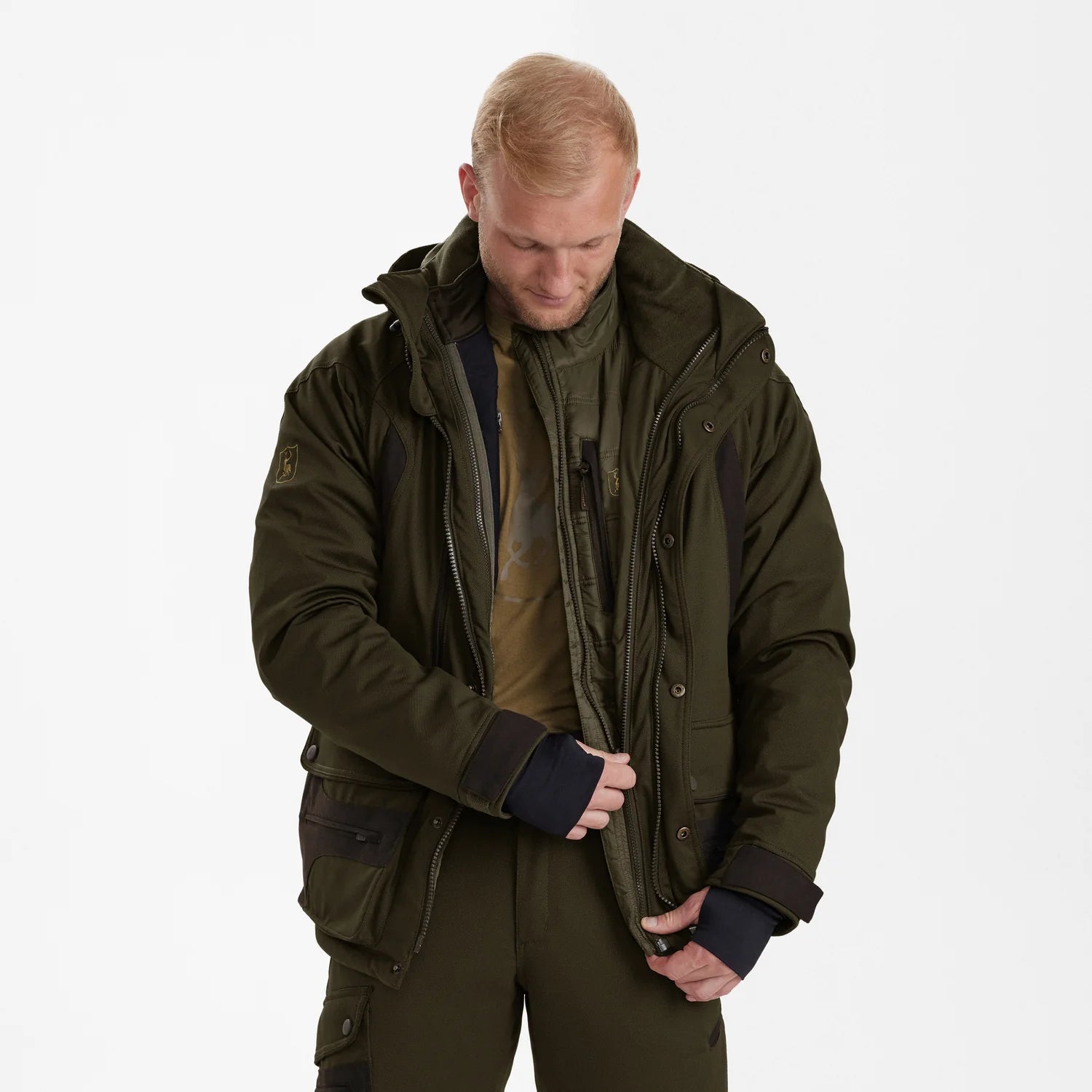 Muflon Zip-In Jacka - Art Green - modell framifrån