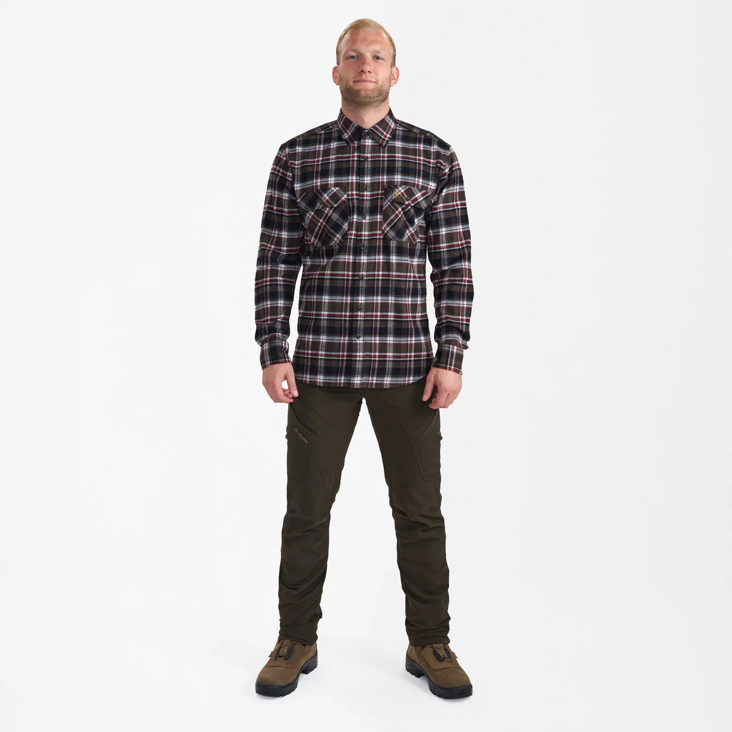 Nathan Skjorta - Brown Check - modell framifrån