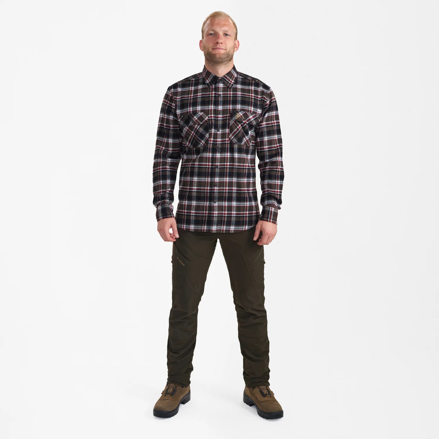Nathan Skjorta - Brown Check - modell framifrån