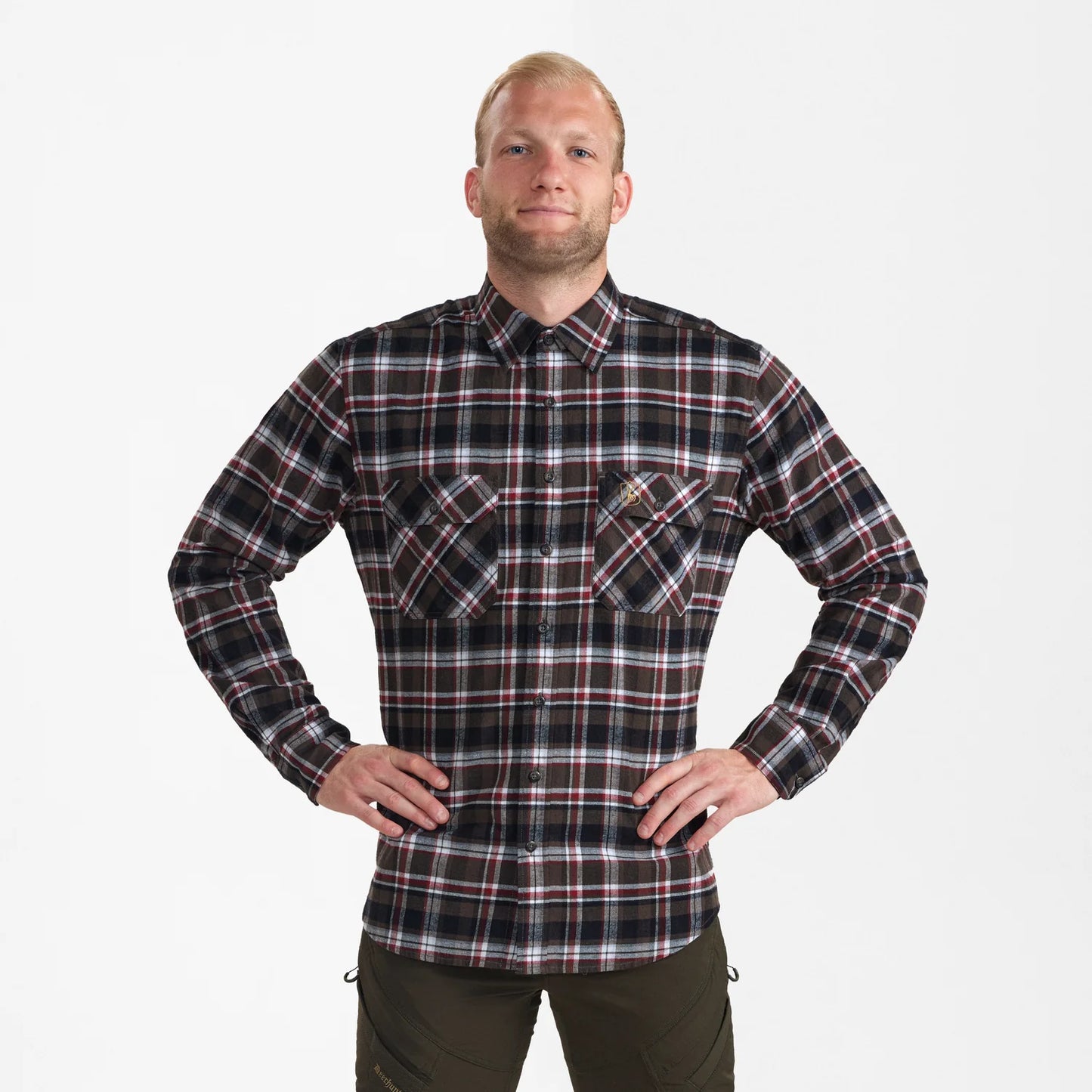 Nathan Skjorta - Brown Check - modell framifrån