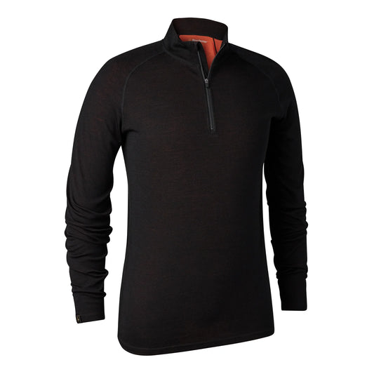Quinn merinoundertröja med halv dragkedja - Black Oak - framifrån