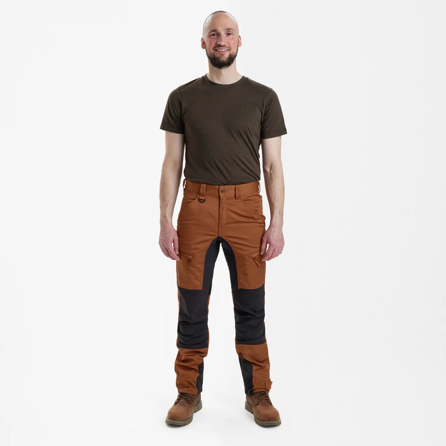 Rogaland stretchbyxor med kontrast - Burnt Orange - modell framifrån