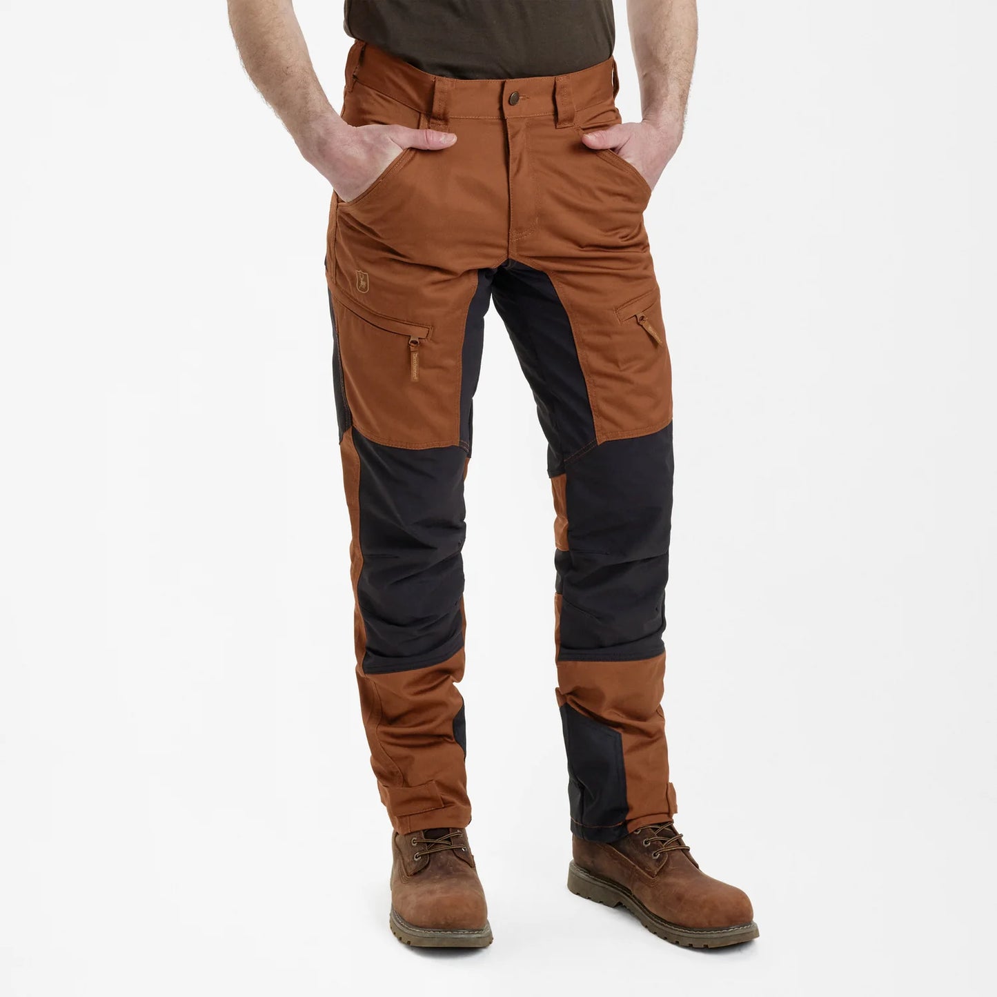 Rogaland stretchbyxor med kontrast - Burnt Orange - modell framifrån