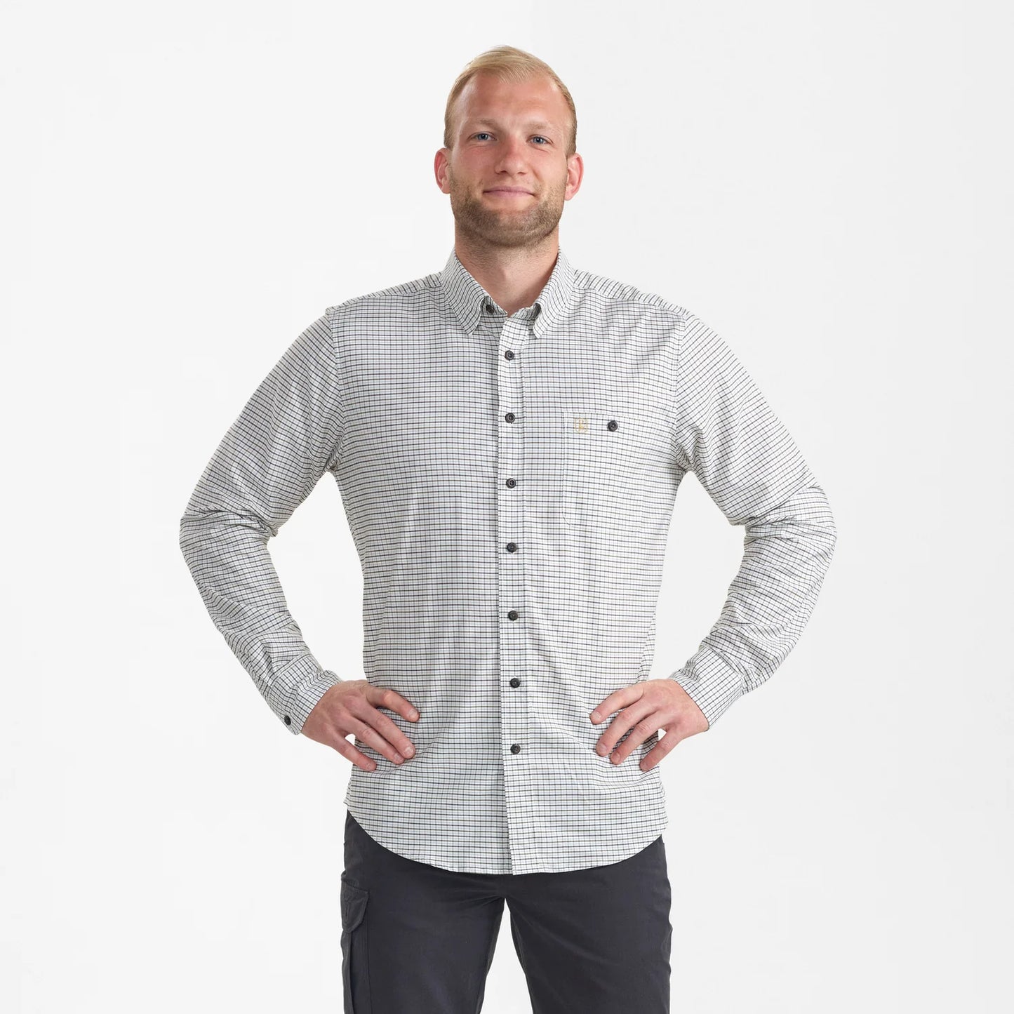 Samuel Skjorta - Green Check - modell framifrån