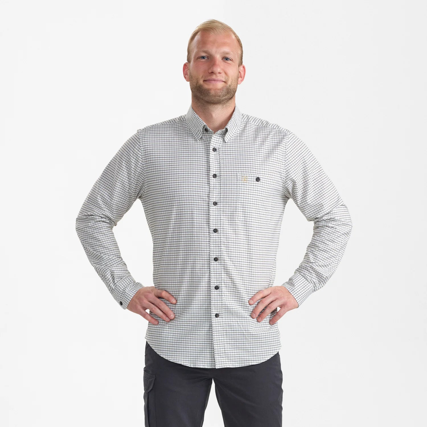 Samuel Skjorta - Green Check - modell framifrån