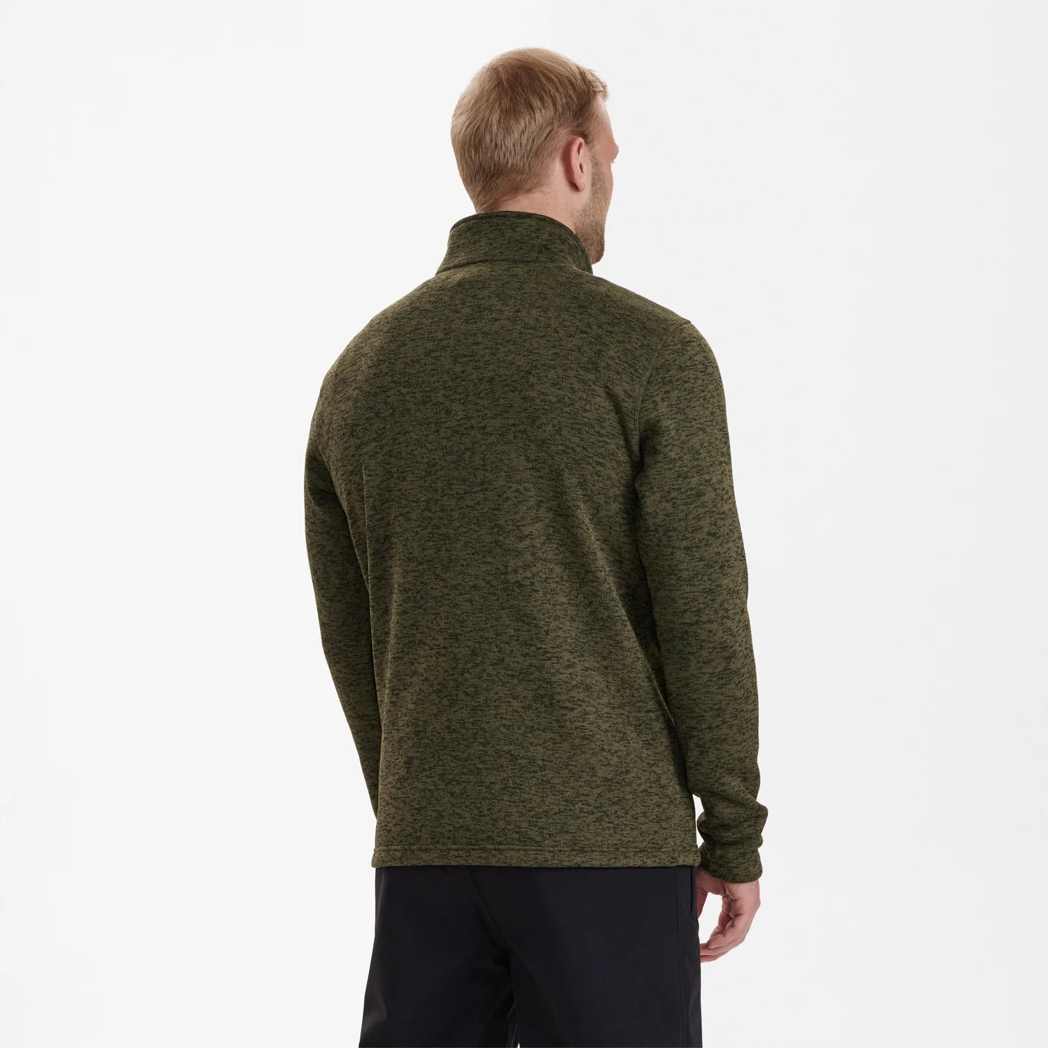 Sarek Stickad Jacka - Olive Night melange - modell bakifrån