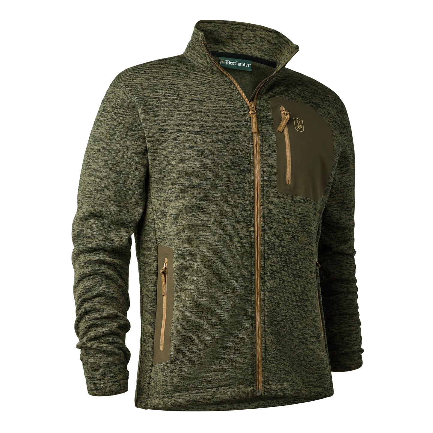 Sarek Stickad Jacka - Olive Night melange - framifrån