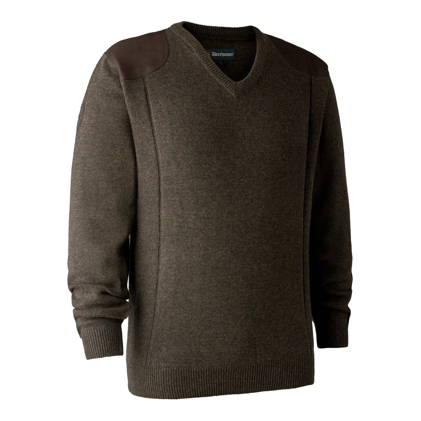 Sheffield Stickad Tröja med V-hals - Dark Elm - framifrån